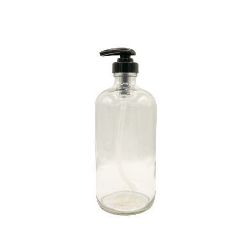 Clear Glass Bottle with Black Pump