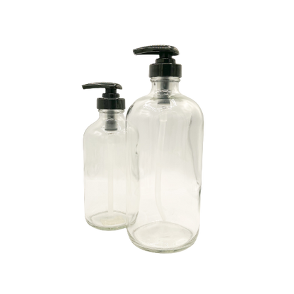 Clear Glass Bottle with Black Pump