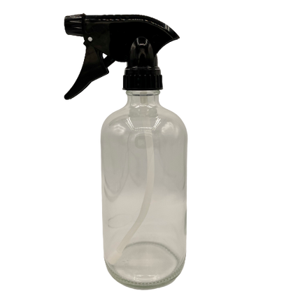 Clear Glass Bottle with Black Trigger Spray